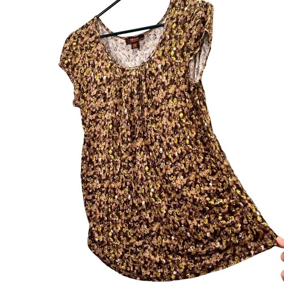 Victor Alfaro Knit Top Tunic size L Shirred Sides Short Sleeve Forest Naturecore - Picture 3 of 6